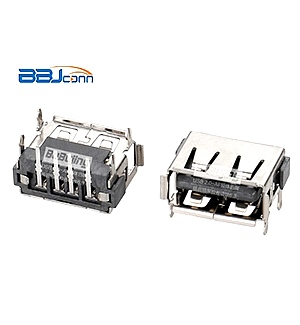 USB 2,0-AF短体四脚插后插黑胶卷边铁6,3 USB 2,0-AF短体四脚插后插黑胶卷边铁6,3
