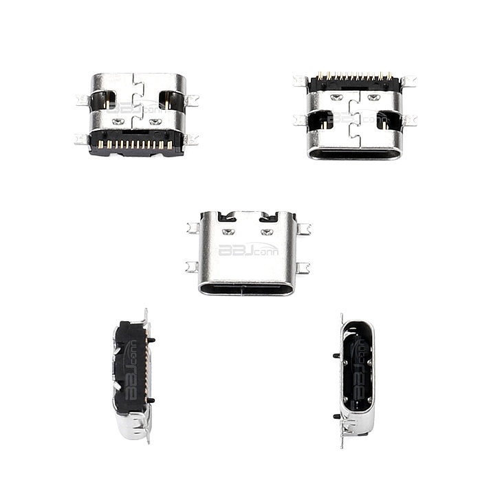 TYPE-C 16P 母座 板上型 L=7.35 全贴带柱 CH=1.63