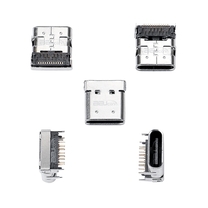 TYPE-C 24P 母座 板上 双壳 四脚插 垫高1.09 L=10.0 CH2.75 DIP+SMT TYPE-C 24P 母座 板上 双壳 四脚插 垫高1.09 L=10.0 CH2.75 DIP+SMT