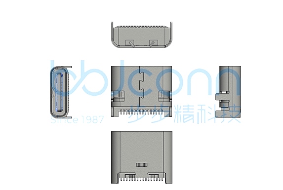 TYPE-C 16P 母座 一体式 板上四脚插 L=7.60 CH=1.62 端子SMT 带中夹片 TYPE-C 16P 母座 一体式 板上四脚插 L=7.60 CH=1.62 端子SMT 带中夹片