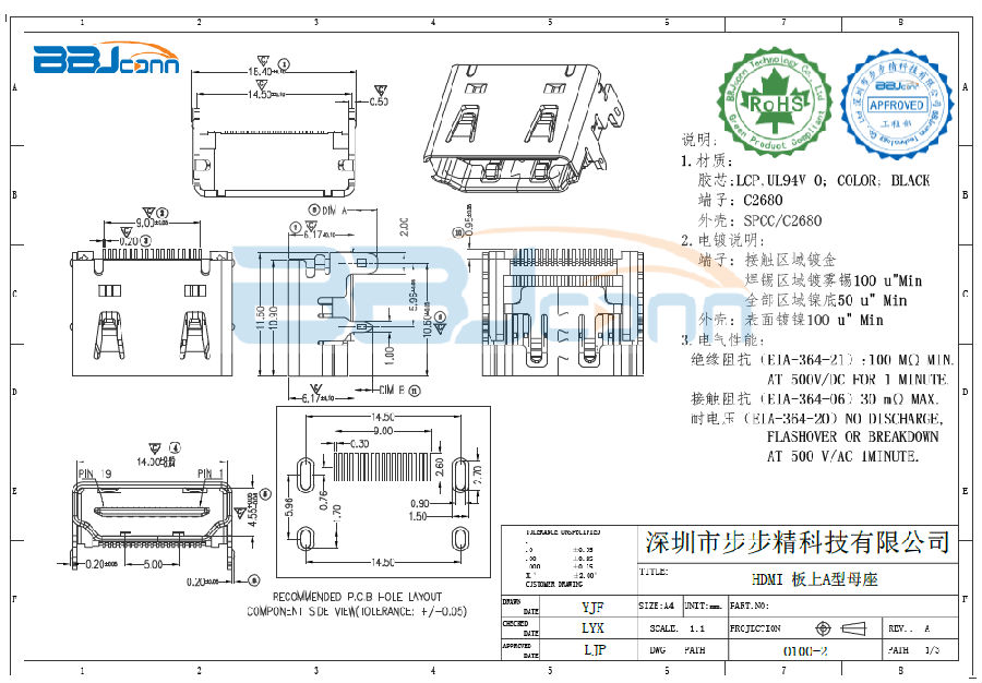 HDMI A TYPE母座铁壳镀镍平口无点.png